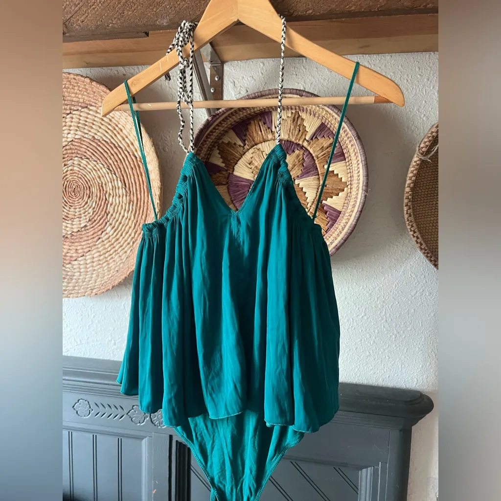 Free People Callie Halter Babydoll Bodysuit Emerald
Isle small - Image 6