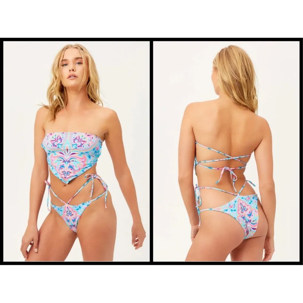 💕FRANKIE'S BIKINI💕 Halo Strapless Top + Willow Bottom ~ Scarf Print Medium - Image 3