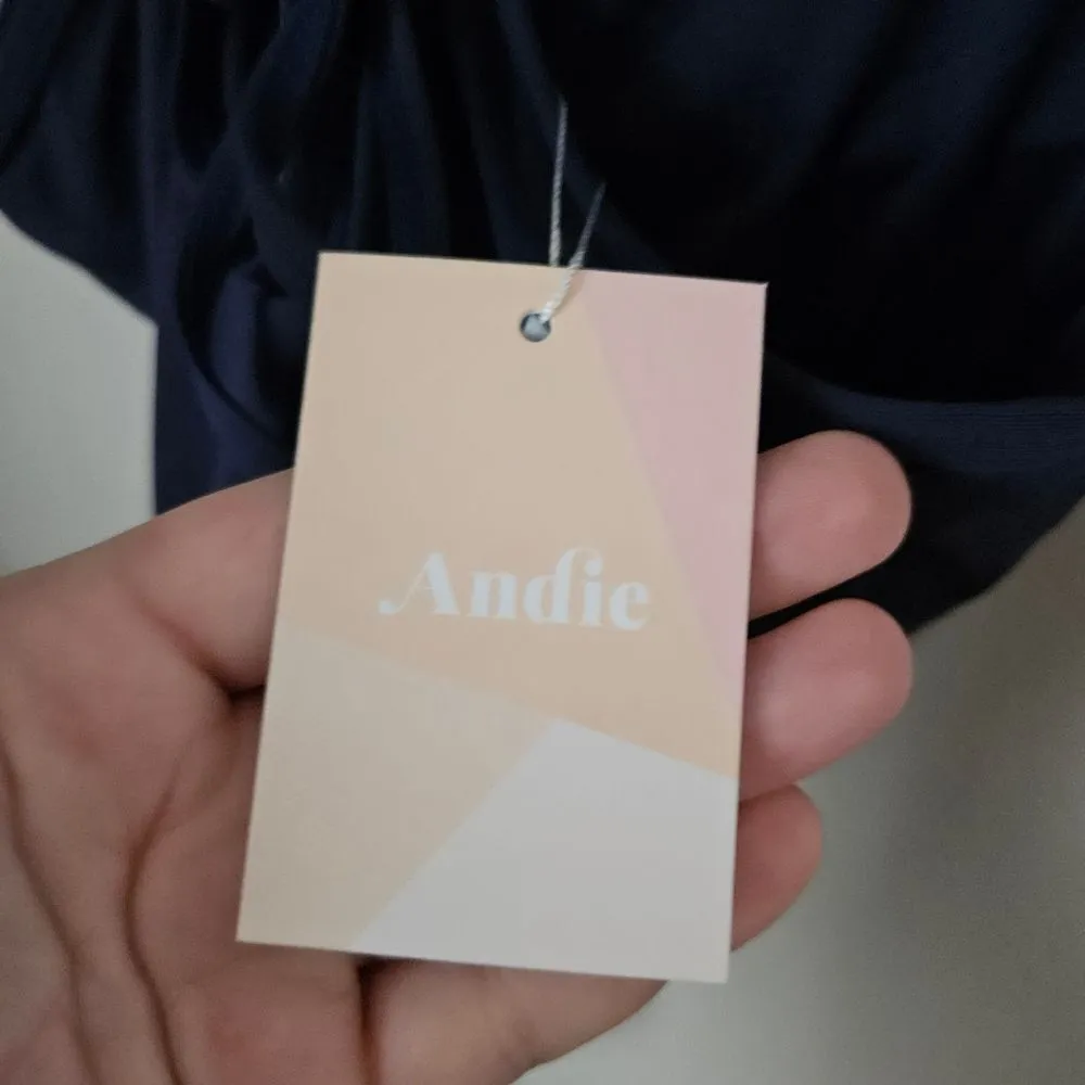 Andie Swim One Piece Bathing Suit LT Paloma Navy Tall Tie Back Neutral Vacation - Image 10