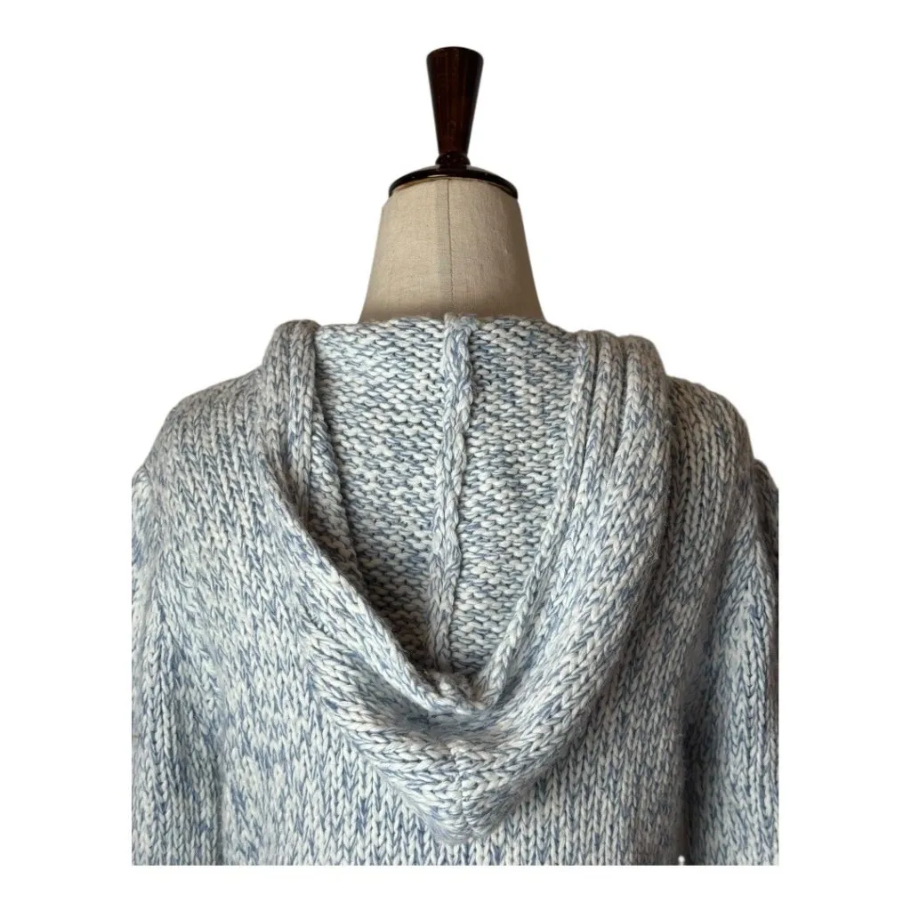 By Next Era Sweater Women Medium Blue White Cable Knit Hooded Pullover Tassel - Image 4