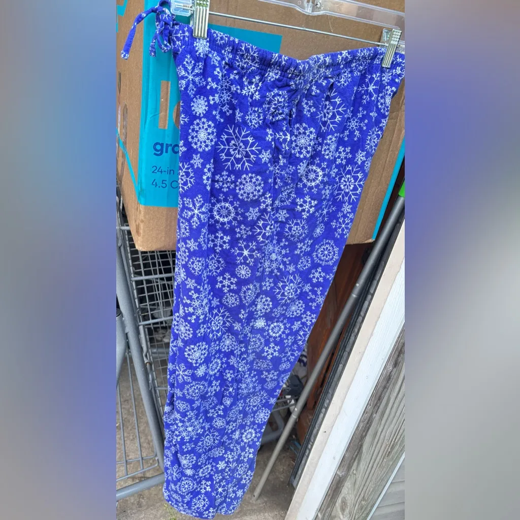 ADR Women ‘s Soft Warm Fleece Pajama Pants long Lounge Bottoms Royal Snowflake Blue Size M - Image 3