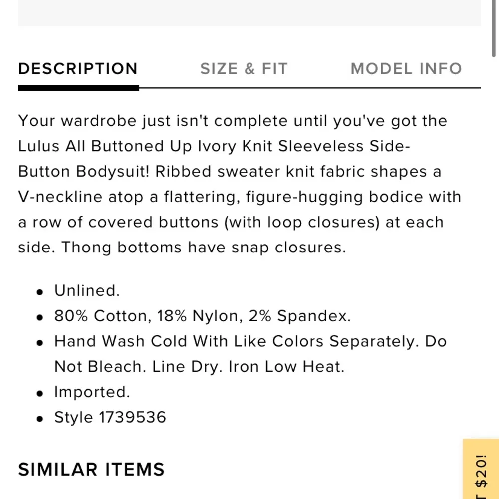 NWOT Lulus All Buttoned Up Ivory Knit Sleeveless Side Button Bodysuit - Image 6