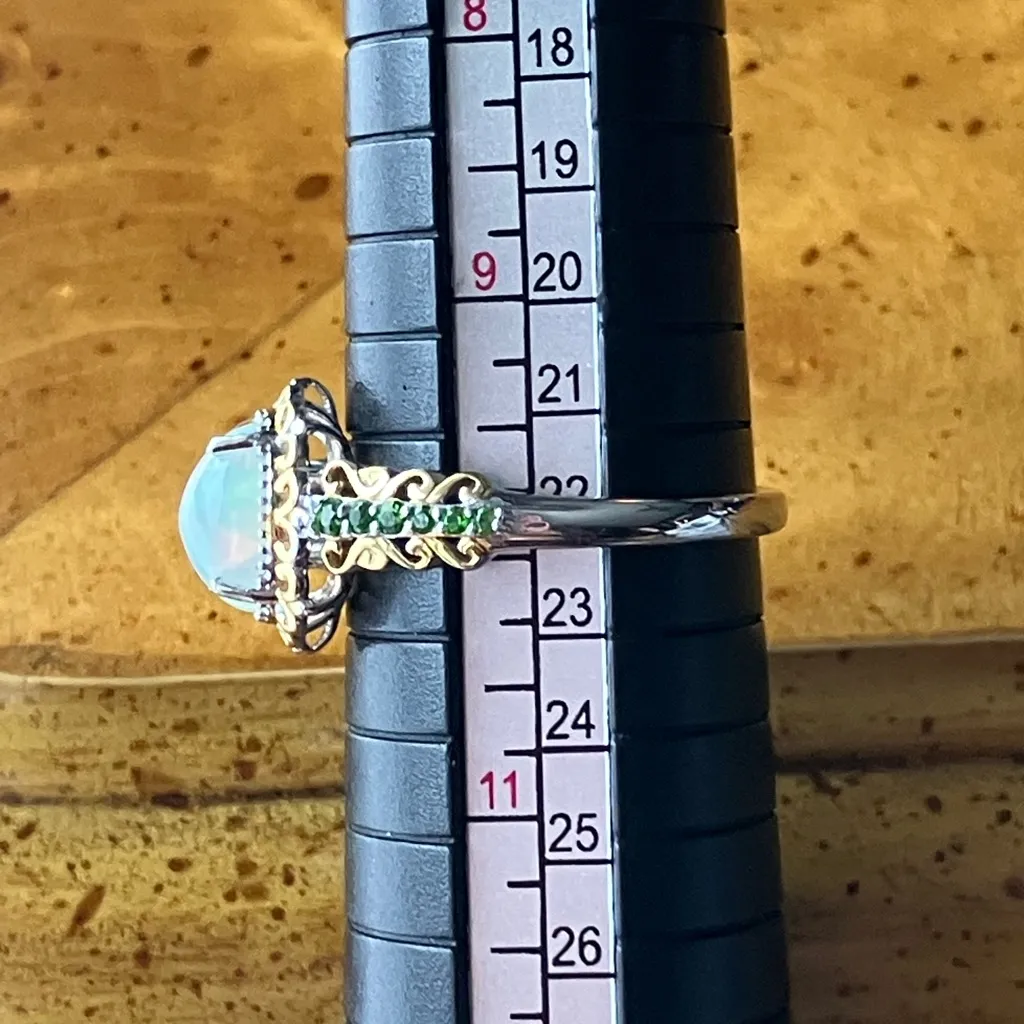 Natural Ethiopian Opal Chrome Diopside Sterling Silver Ring Size 10 Gold - Image 8