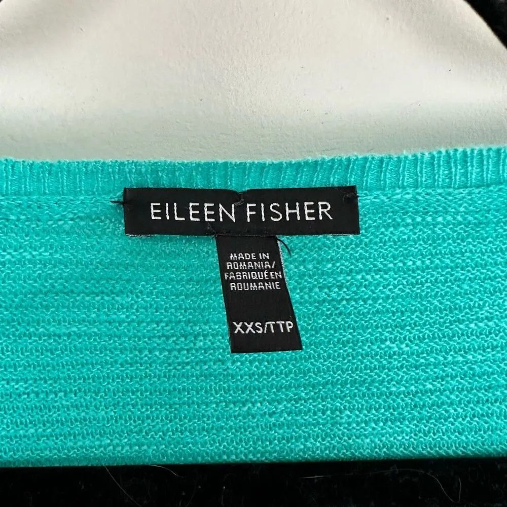 Eileen Fisher Women’s XXS Turquoise Organic Cotton Organic Linen Vneck Sweater - Image 2
