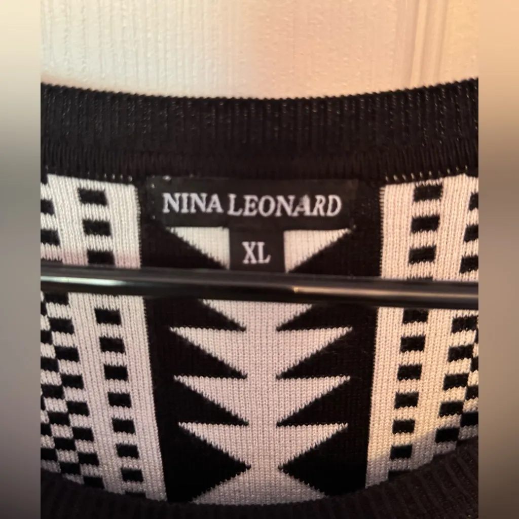 Nina Leonard Diamond Plaid women’s Dress Size XL Black & White – 3/4 Sleeve - Image 2