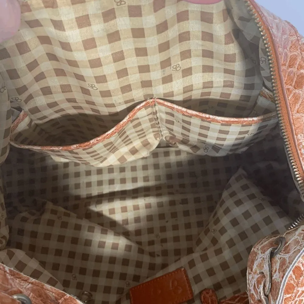 Jessica Simpson Women's Crocodile Pattern Purse Shoulder Hobo Bag Orange Large - Image 4