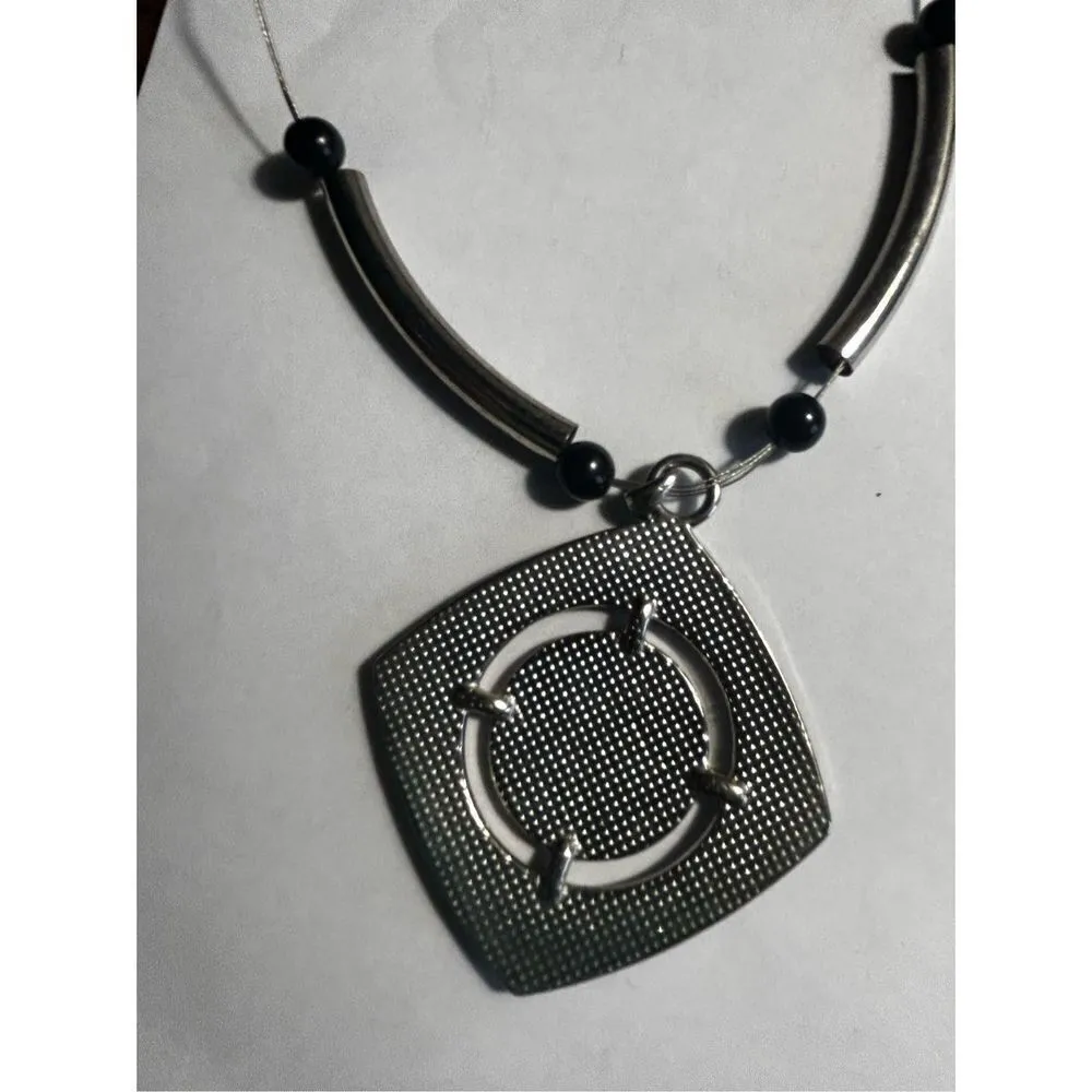 New York & Company black & silver block statement necklace and beaded bracelet s - Image 8