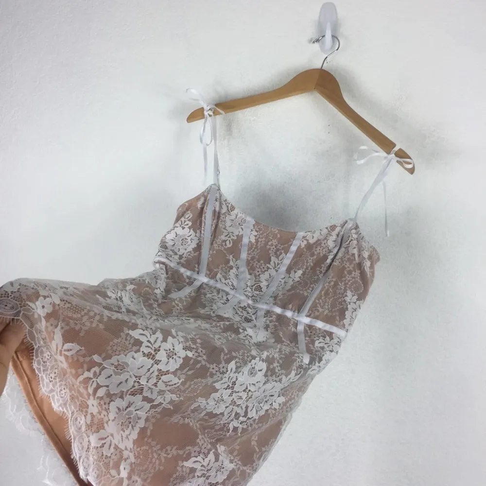 For Love & Lemons Cheyenne Nude Lace Bodice Corset Mini Dress Ivory Small - Image 12