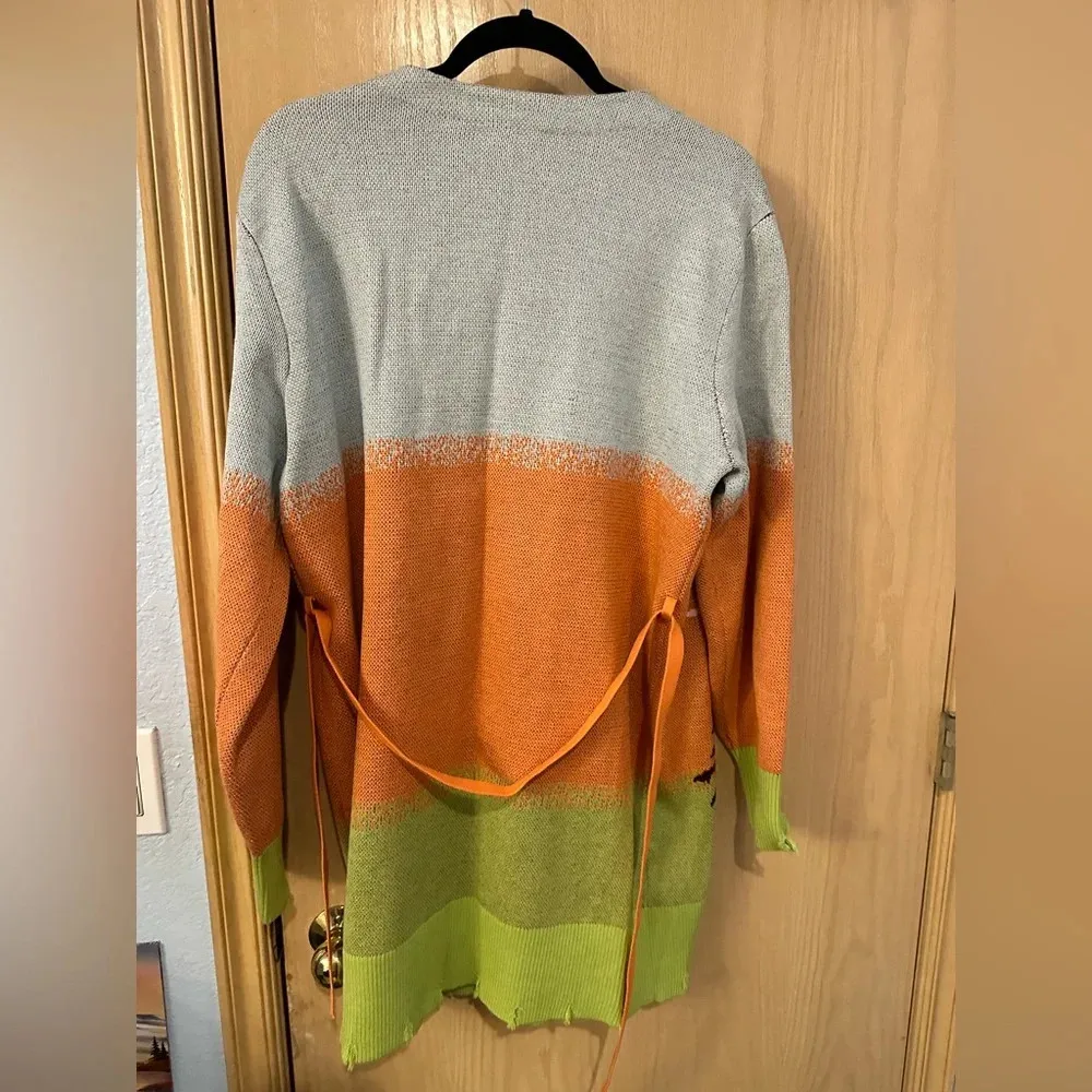 NWOT Kendall & Kylie Tropical Color Block Distressed Tie-Waist Cardigan - Image 3