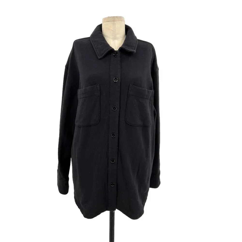 Athleta Retroplush Shirt Jacket in‎ Black Shacket Size Large - Image 3