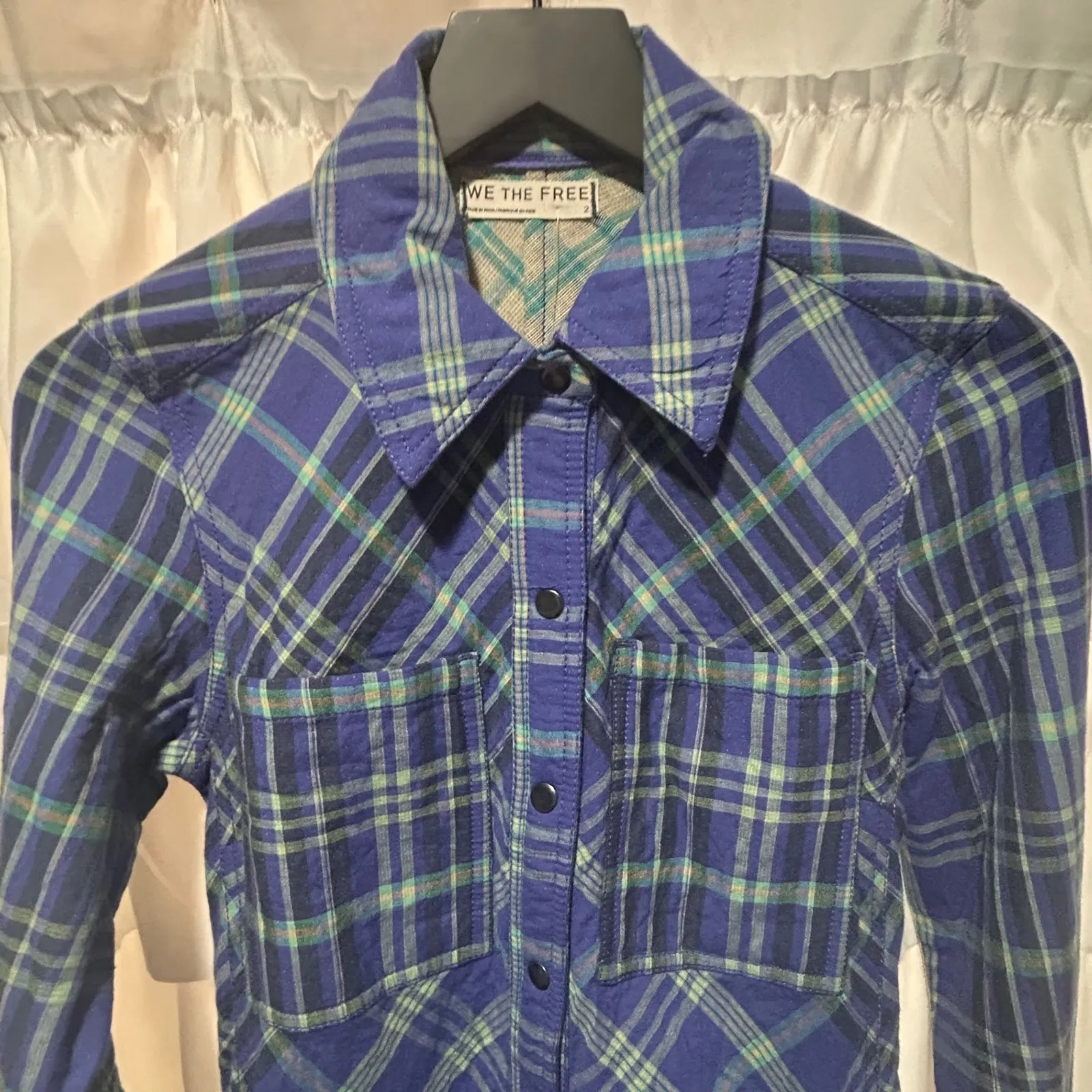 Free People We The Free Ruth Long Shirt Plaid Maxi Dress Cobalt Button Front 2 - Image 6