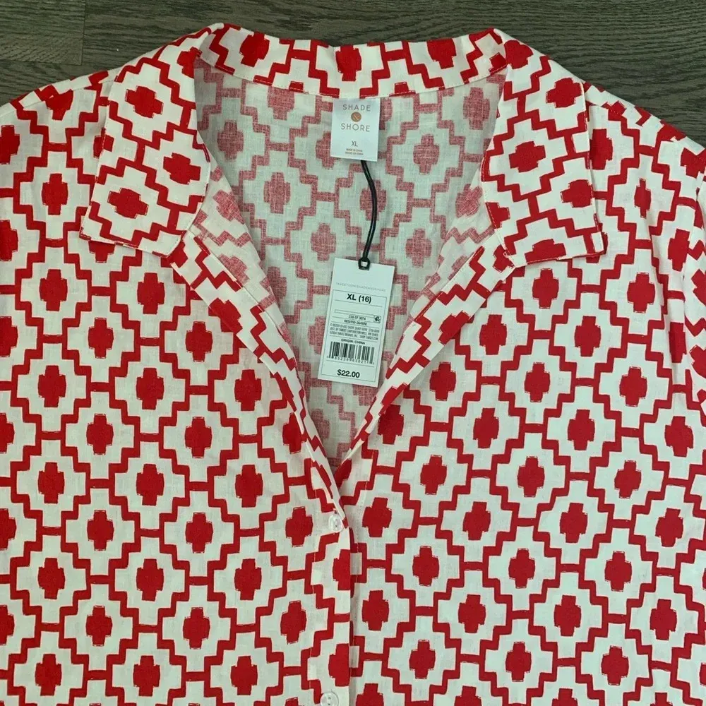 Shade & Shore™ Cropped Button-Up Short Sleeve Cover Up Top - Size XL - Red - NWT - Image 10