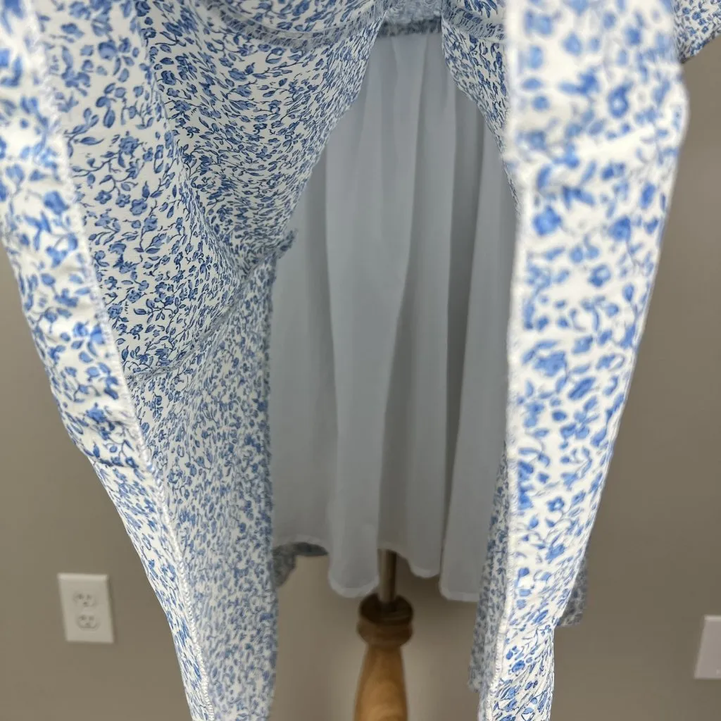 Mikarose Dress Womens Large‎ Blue Floral Puff Sleeve Milkmaid Smocked Pockets L - Image 12