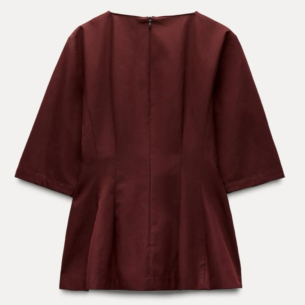 Zara Burgundy peplum tailored flared short sleeve top - Image 4