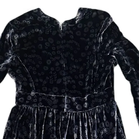 Rebecca Taylor Liane Long Sleeve Velvet Velour Party Blue VNECK Dress Size 0 - Image 4