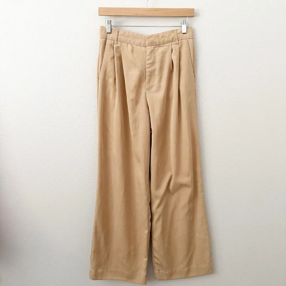 ZARA | Tan Khaki Pleated Trouser High Rise Wide Leg Pants Soft Tailored | Small - Image 2