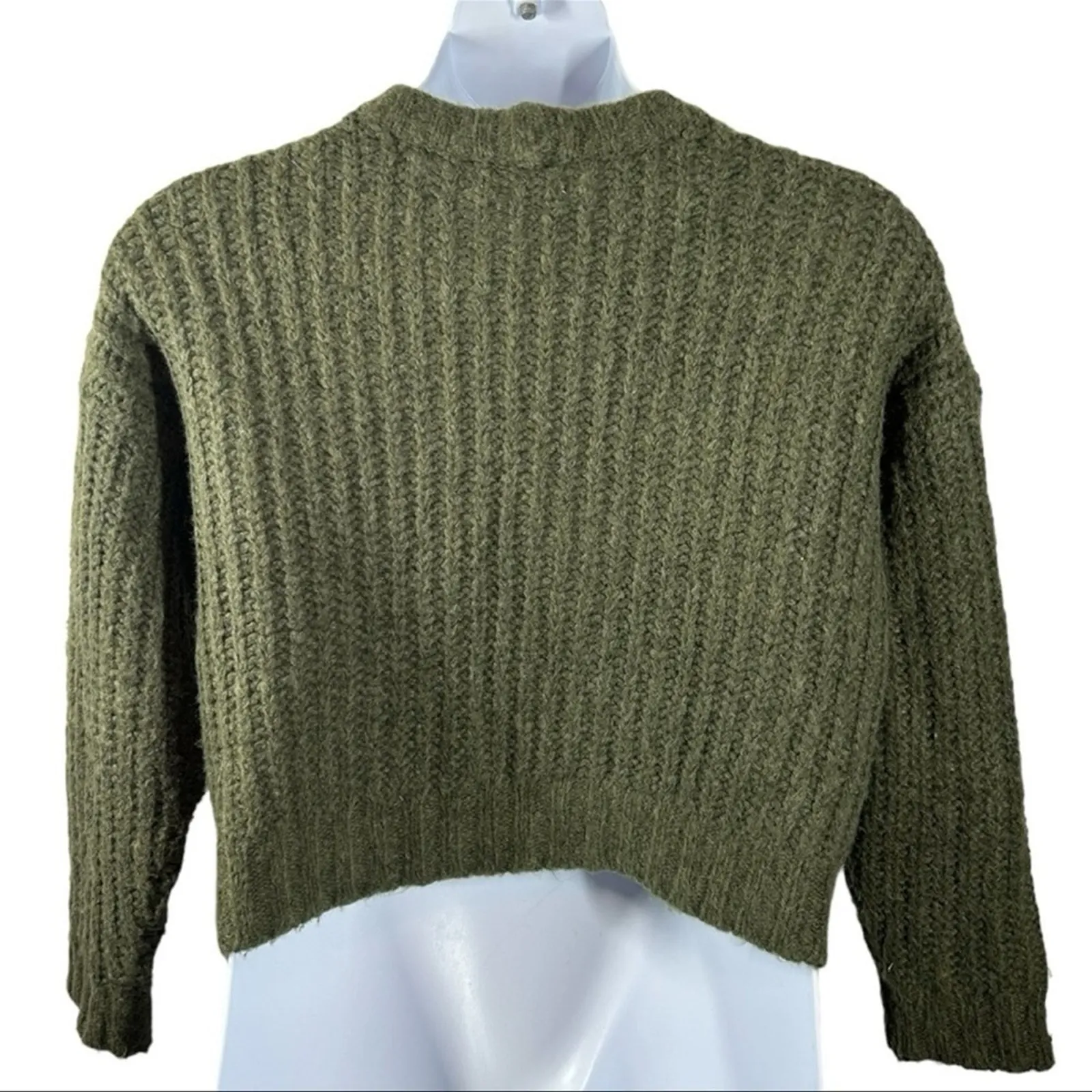 American Eagle  Cropped Chunky Knit Sweater Dark Green Size Small - Image 6