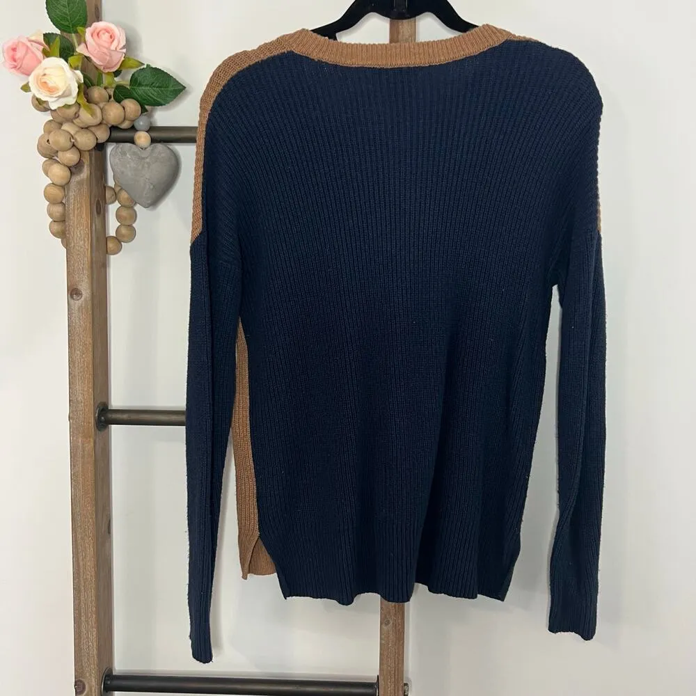 Madewell Long Sleeve Color Block Brown Navy Crew‎ Neck Sweater Size Small - Image 5