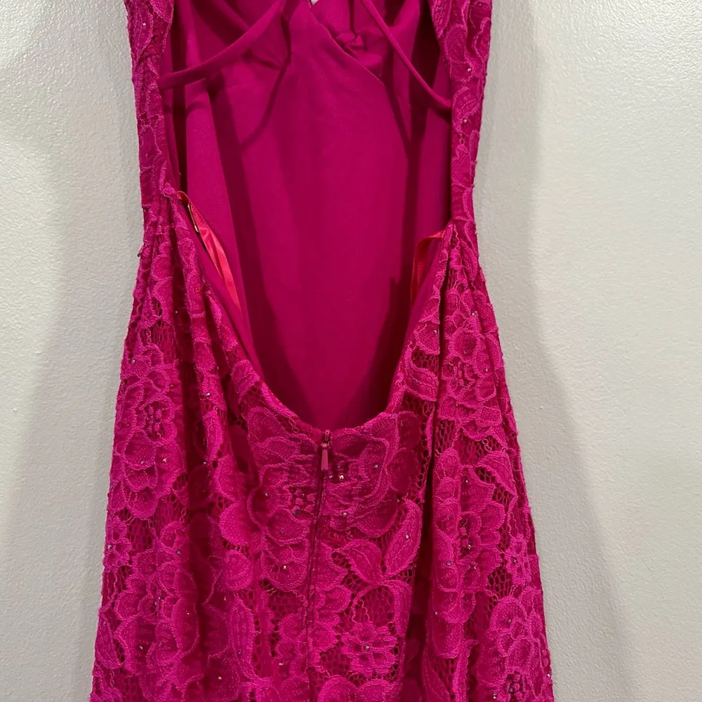 La Femme 27623 Hot Pink Strappy Back Lace Gown 2 - Image 5