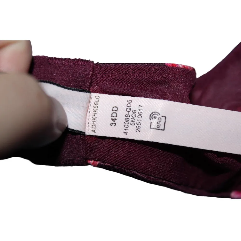 Women's Victoria's Secret Dream Angels Push-Up Bra Red Pink Floral Bra Size 34DD - Image 8