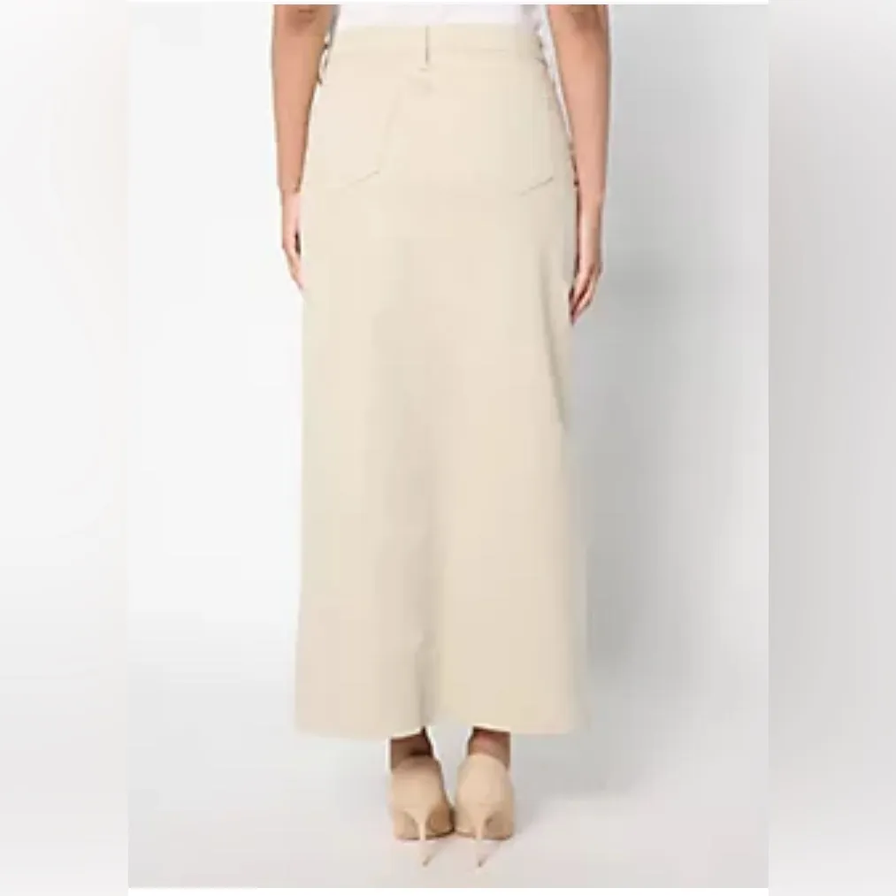 NYDJ High Rise Long Denim Skirt with Slit Beige Size 14 NWT - Image 2