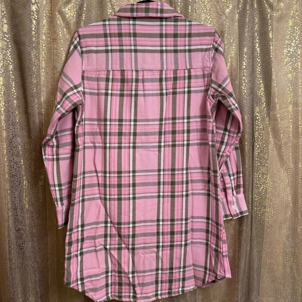 Outerknown Women's Pink White Green Blanket Shirtdress Flannel XS/S NWT - Image 2