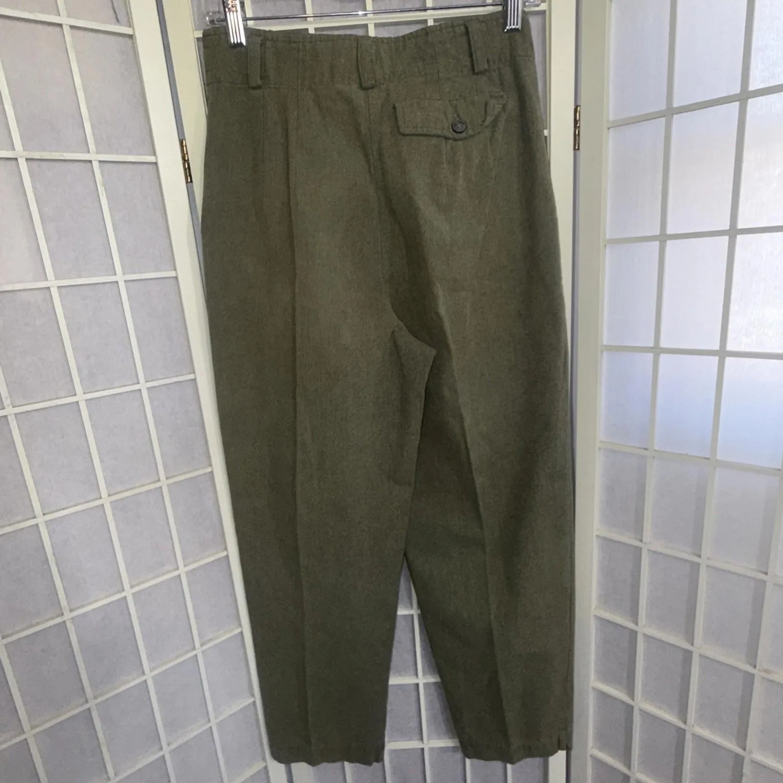 Vintage Esprit 90s Mom High Rise Y2K Pleated Linen Blend Olive Trousers Size 7/8 - Image 2