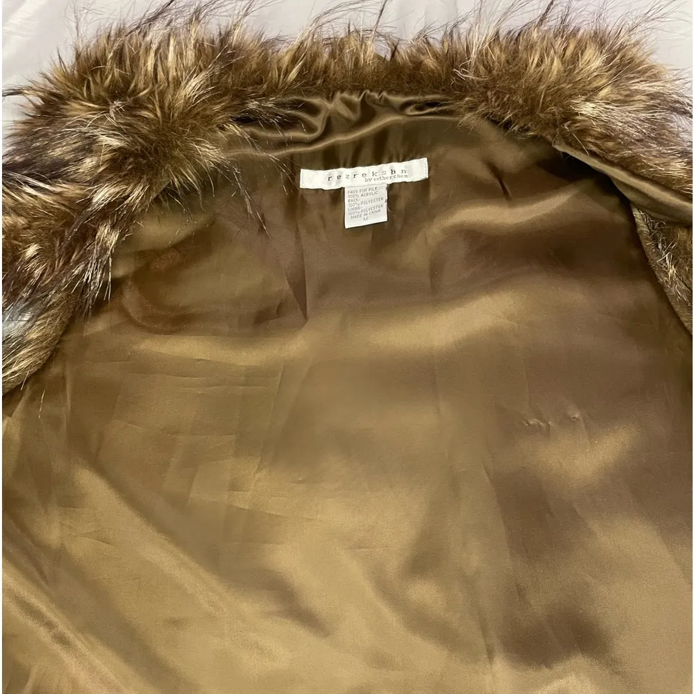 Shaggy faux fur vest animal print ski resort snow Brown Size M - Image 5