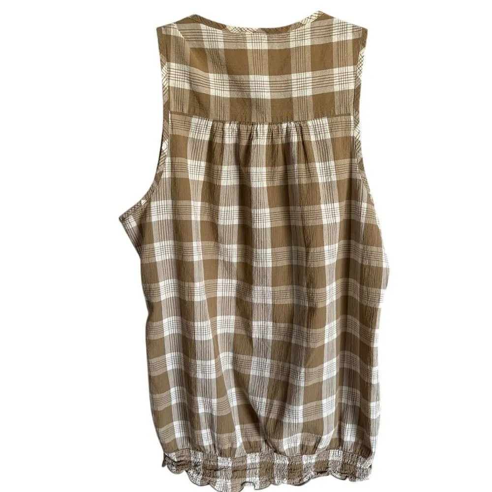 Patagonia Sleeveless Plaid Organic Cotton Blouse Size 4 Olive Casual - Image 2