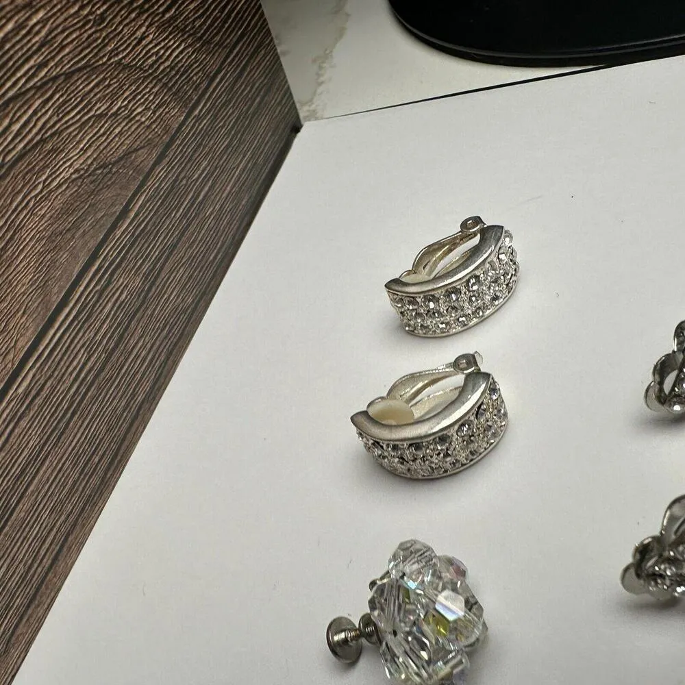 Silver Tone Rhinestone / Bead Cluster Mix Clip On Screw On Earrings Lot Of 3 - Image 6