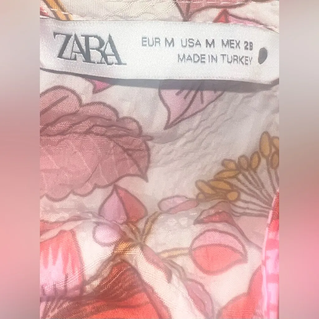 Zara Sharon Floral Tiered Mini Dress Pink Red Size Medium Flowy Romantic - Image 4