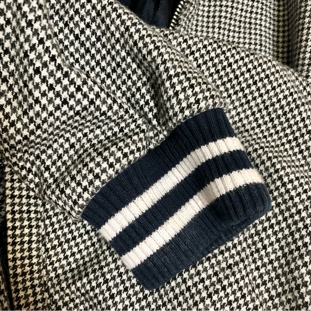 Trafaluc Houndstooth Bomber Jacket Ribbed Retro Academia Black White Moto L - Image 8