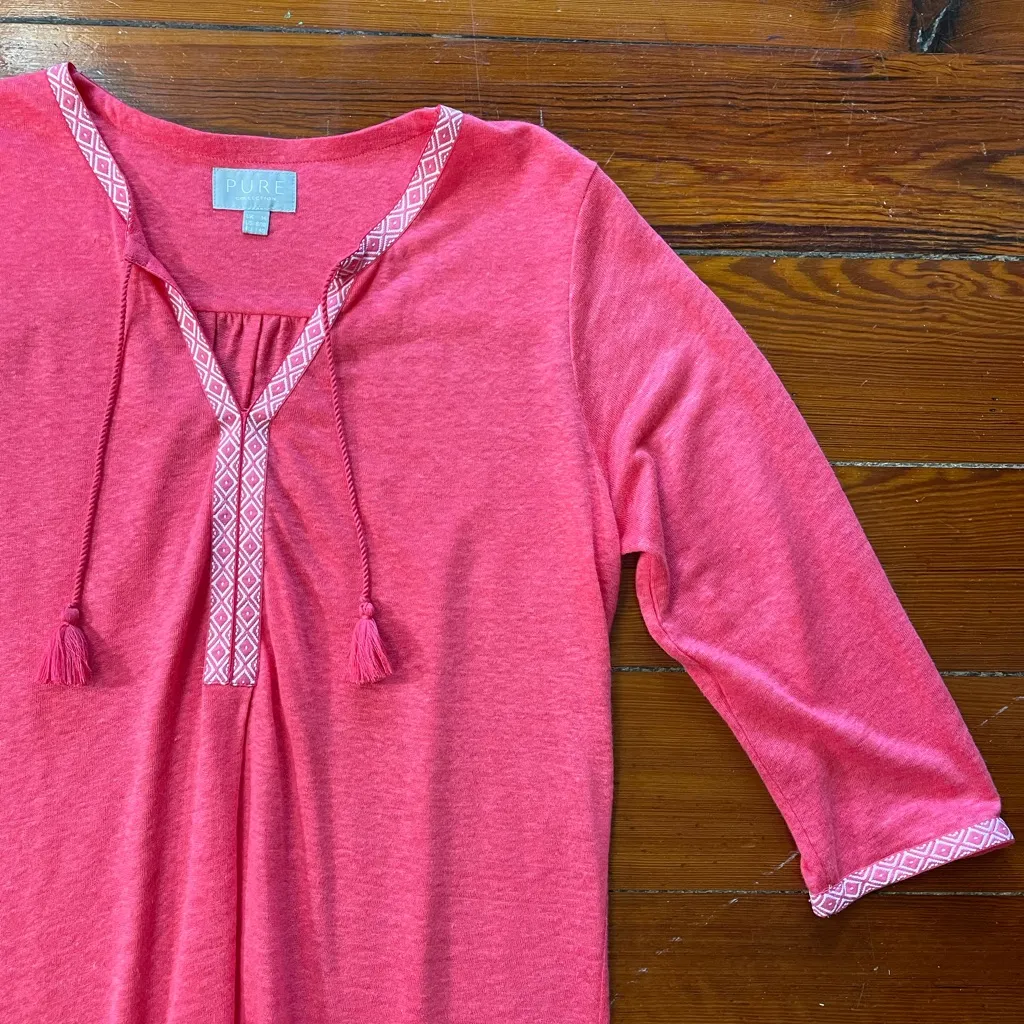 Pure Collection Coral Linen Dress Tunic Cover Up Size 8/10💛 Pink - Image 9