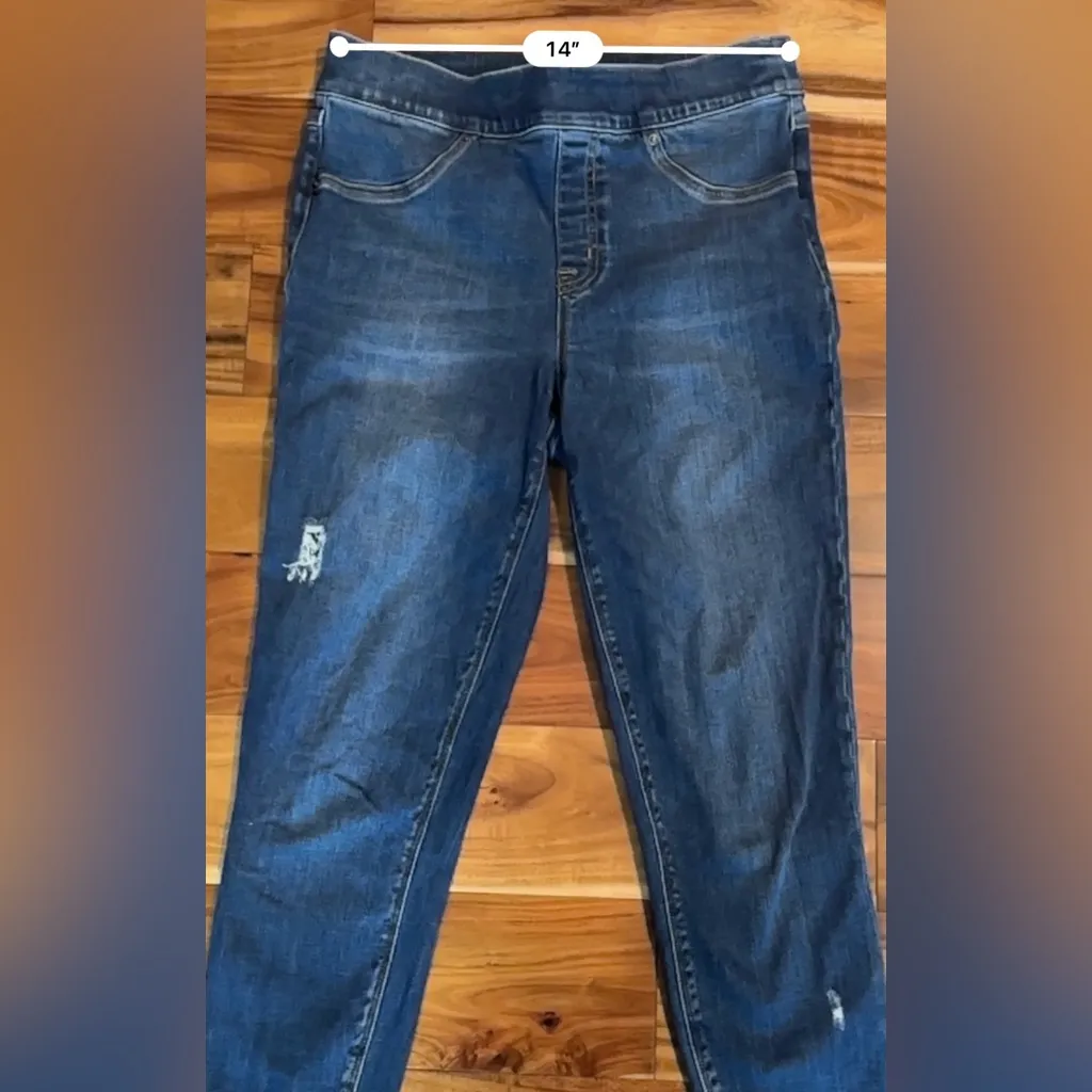 SPANX Distressed Ankle  Skinny Jeans in Dark Blue - Image 6