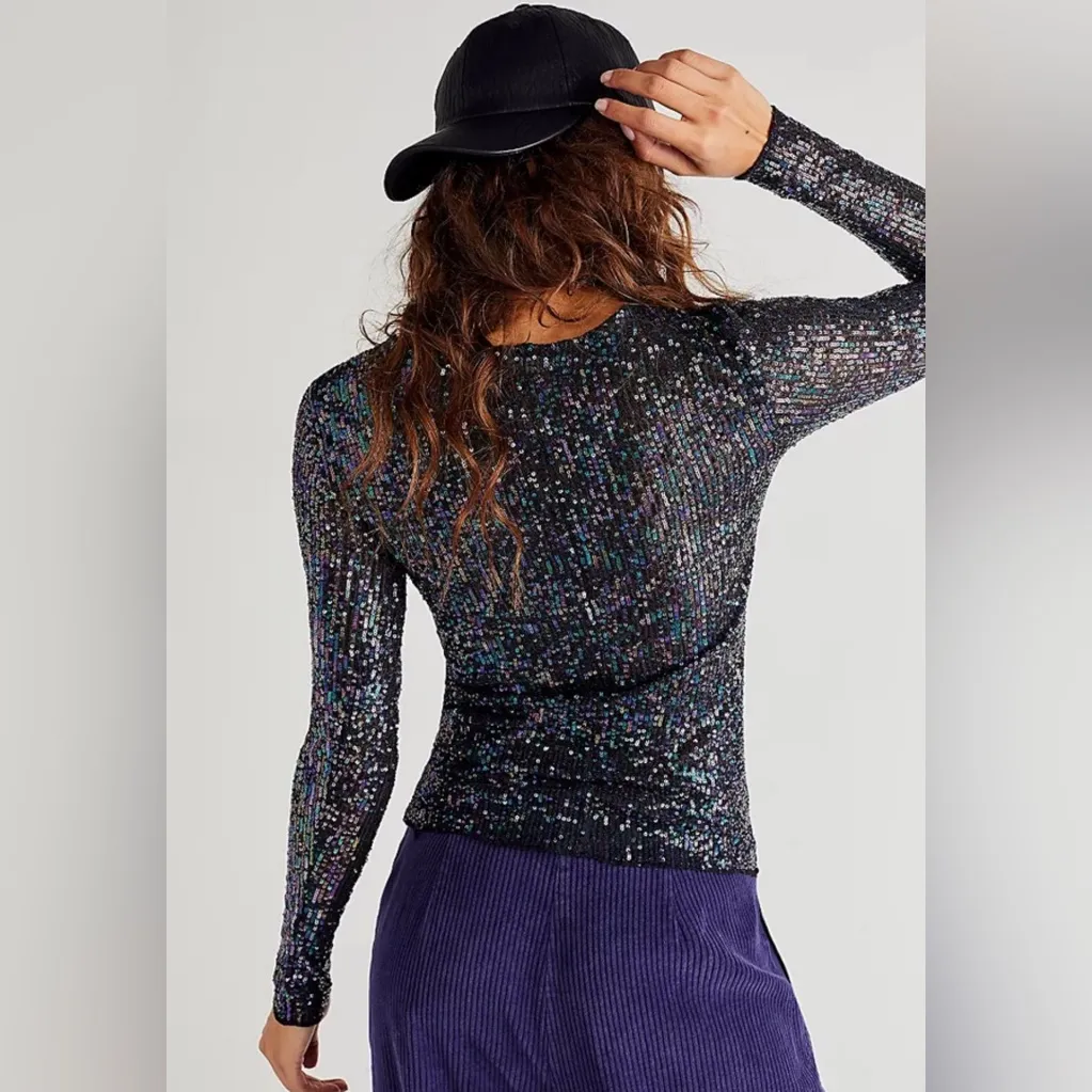 Free People Intimately Women’s Sz Small Gold Rush Sequin Top New NWT in Black - Image 7