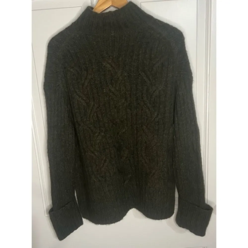 Vince Mirrored Cable Knit Alpaca Wool Blend Pine Green Turtleneck Sweater XL - Image 3