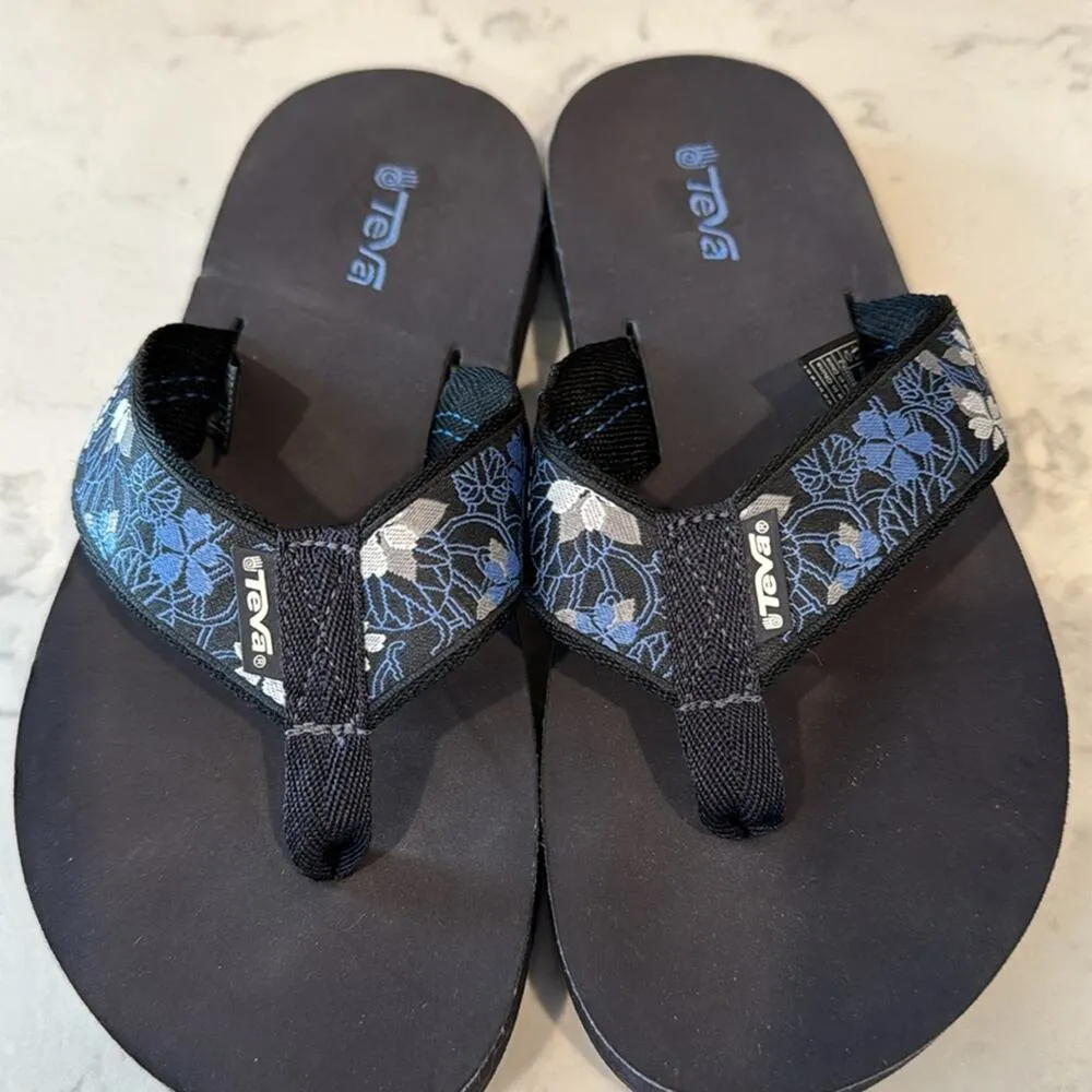 Teva Mush Mandalyn Sandal Black Blue Floral Comfort FlipFlop thick sole size 7 - Image 5