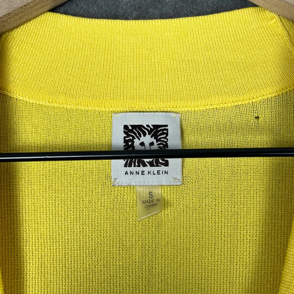 Anne Klein Malibu Open Cardigan Women’s S Yellow Knit Lightweight Preppy Casual - Image 3