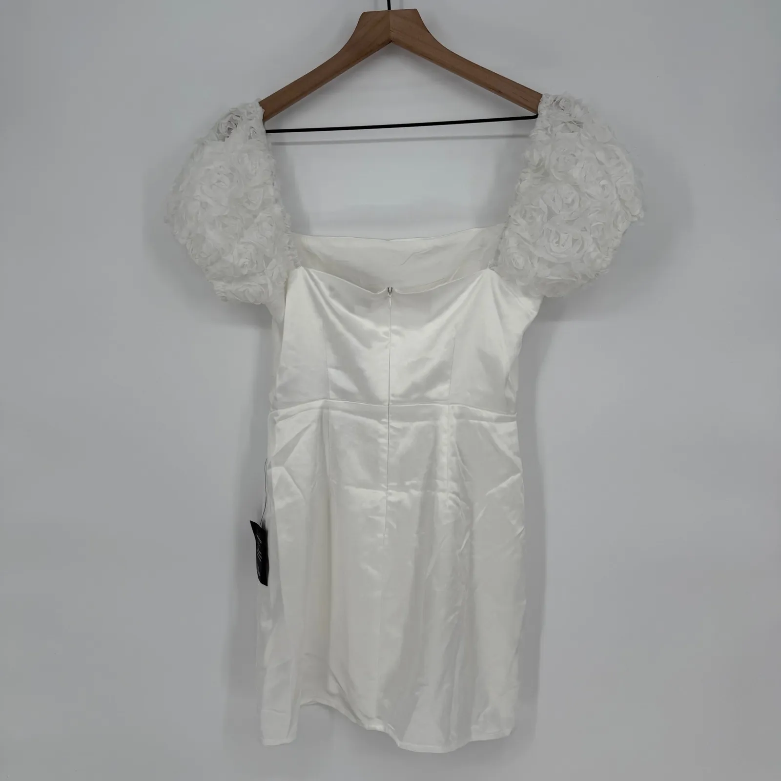 Lulus Precious Enchantment White Satin Floral Puff Sleeve Mini Dress Size S - Image 12