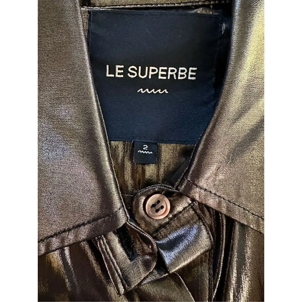 LE SUPERBE METALLIC SUNSET TOWER TUCK SHIRT MADE IN ITALY Size 2 Gold - Image 6