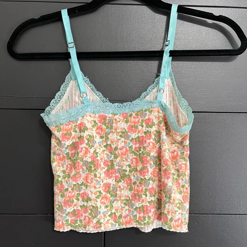 Vintage Lace Trim Floral Ribbed Tank Top Women’s Sz XS EUC Wild Fable - Image 3