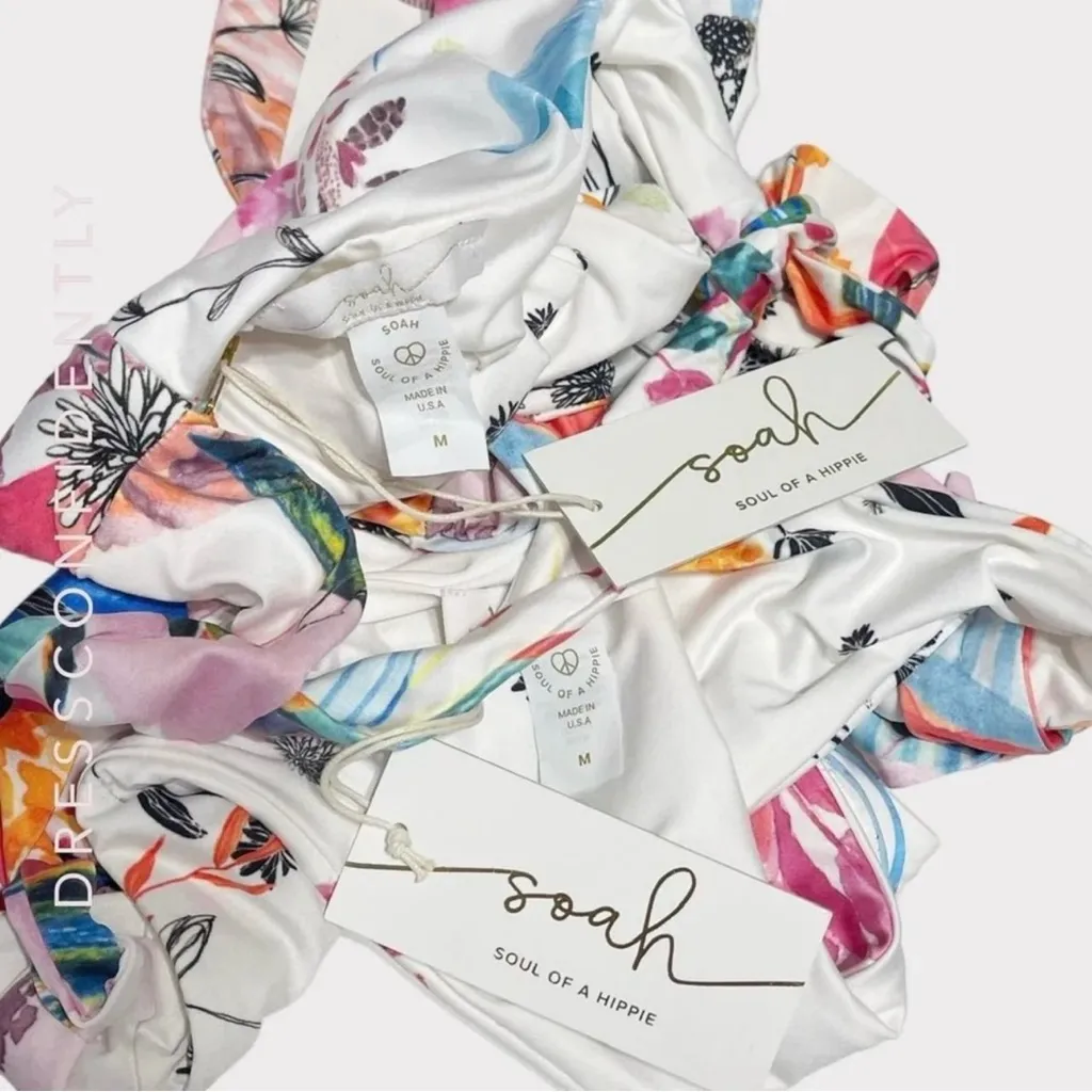 SOAH SOUL OF A HIPPIE Ella Bikini Top & Bottom, White Floral, Medium - Image 12