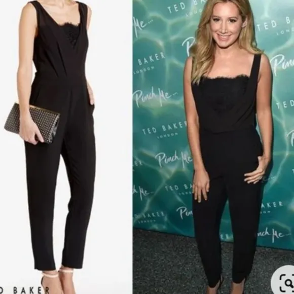 Ted Baker Saunton Black Lace Trim Tapered Jumpsuit Size 2 Sleeveless One - Image 2