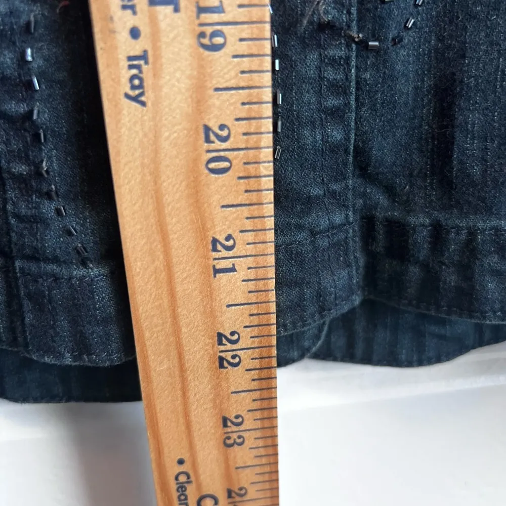 Flashback Women's Vintage Denim Jean Jacket Size L Button Front Beaded Blue Size L - Image 7