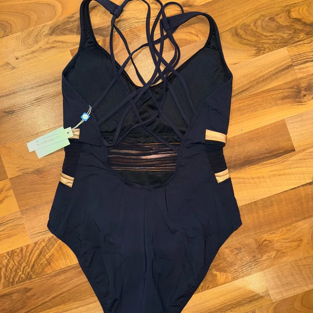 Bleu Rod Beattie 1 piece swim sheer strappy back size 10 NWT bathing suit - Image 4