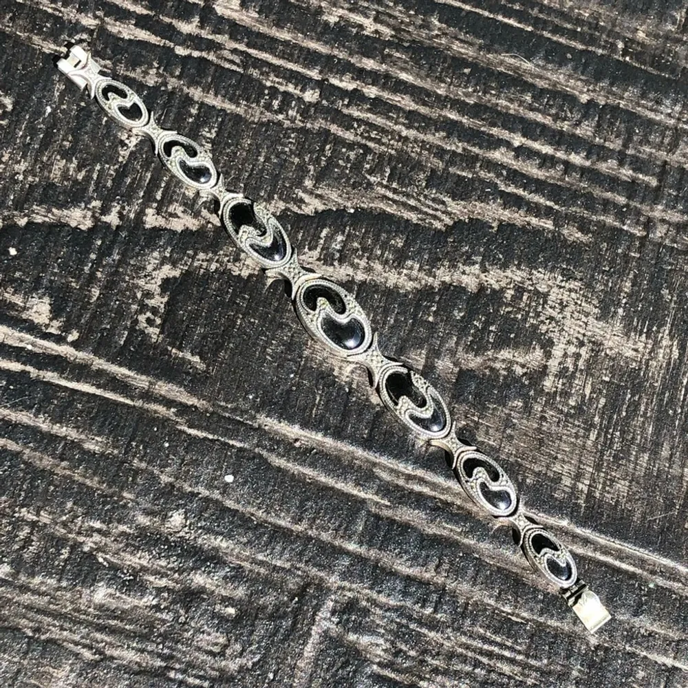 JUDITH JACK Vintage Black Onyx Marcasite Sterling Silver Art Deco Bracelet - Image 9