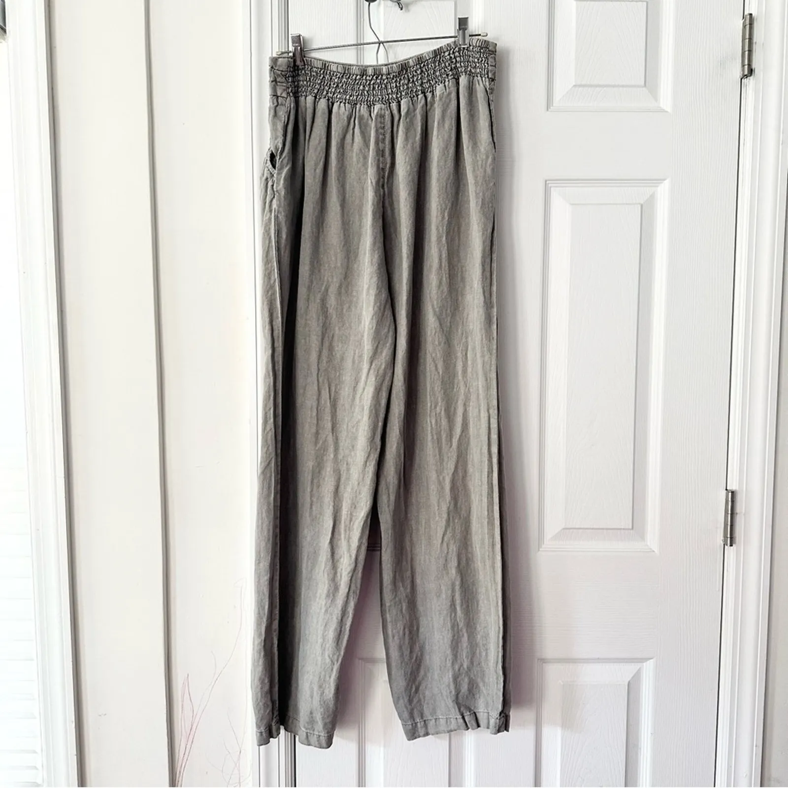 Artisan NY Linen Grey Wide Leg Drawstring Casual Beach Coastal Pants Medium - Image 6