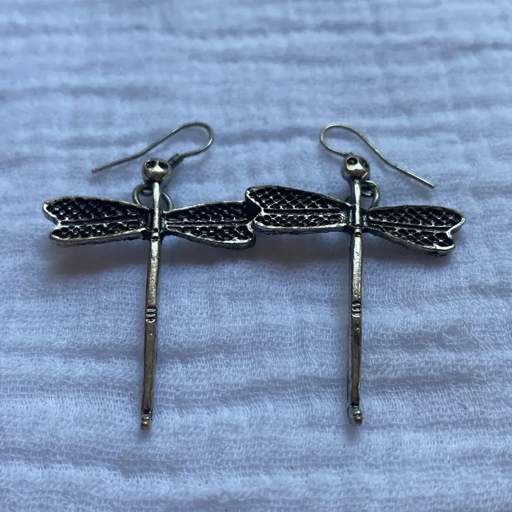 Dragonfly Earrings Dangle Dragonflies Nature‎ Bohemian Jewelry Sterling Silver Gray - Image 5