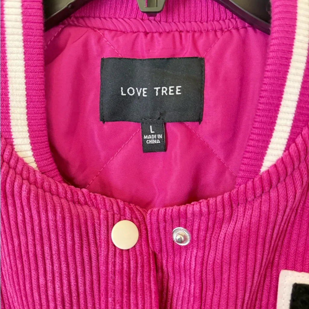 Love Tree  Fuchsia Varsity Jacket with Cream Sleeves - Image 2