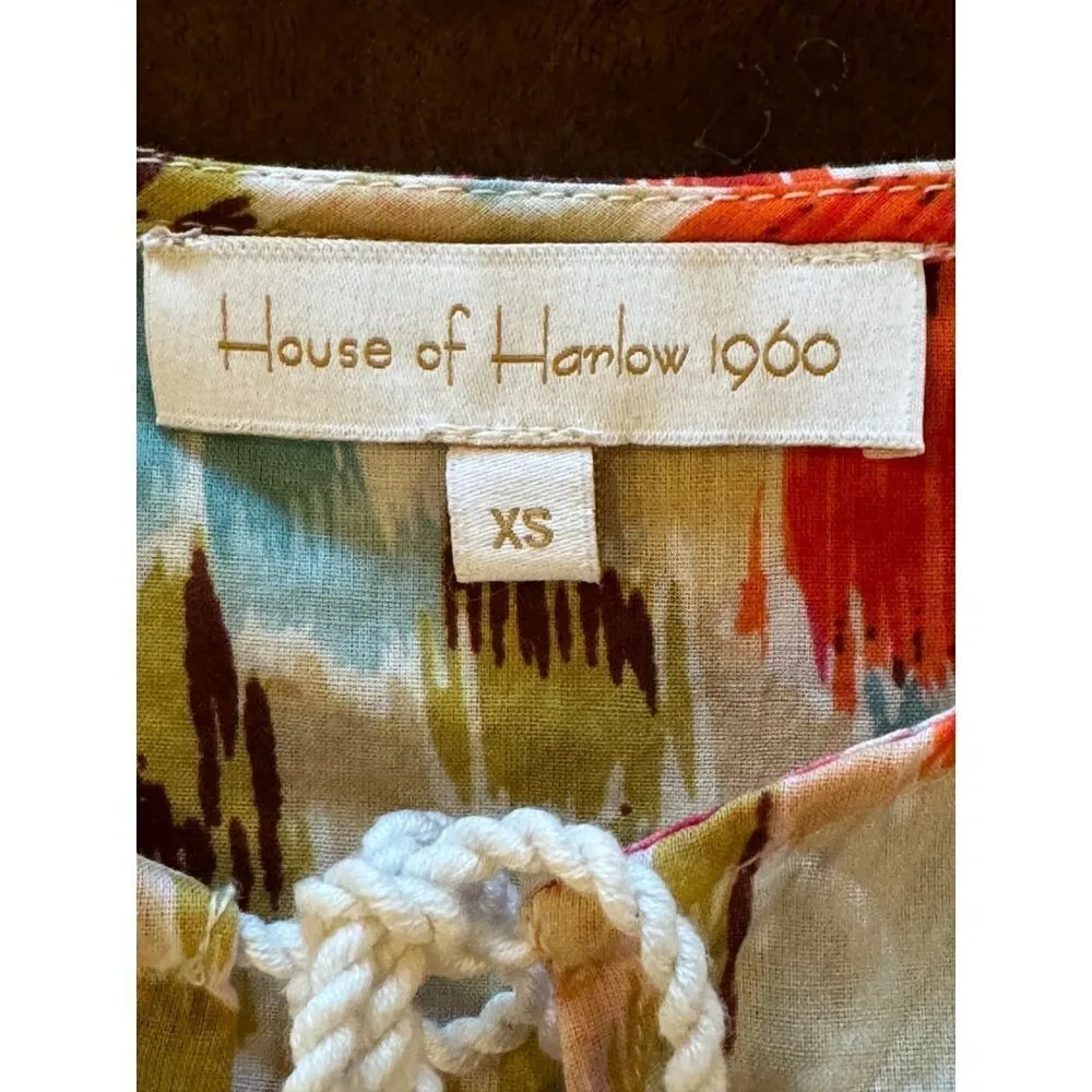 House Of Harlow 1960‎ Pink Floral Print Ruffle Sleeve Tie Neck Zoey Blouse XS - Image 8